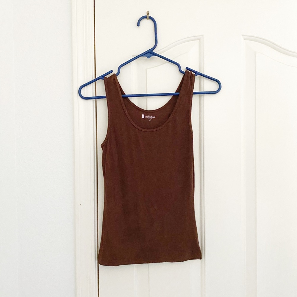 Anchor Blue Brown Ribbed Tank Top